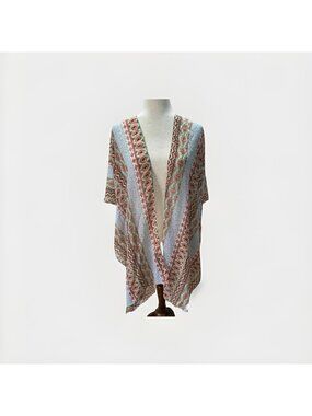 Jessica McClintock Mixed Print Open Kimono Women One Size Boho Glam Hippie